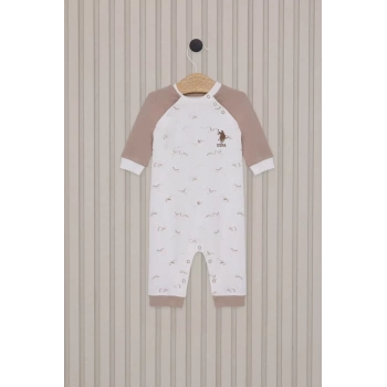 Erkek Bebek Uzun Kol Patiksiz Tulum  Krem