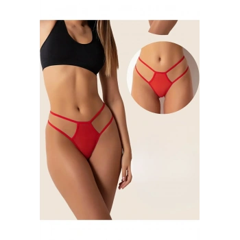 Fantazi Kırmızı Seksi Tül Kadın String - Fantezi Tanga