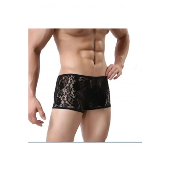 Fantezi Dantelli Seksi Siyah Erkek Boxer - Seksi Erkek İç Çamaşırı