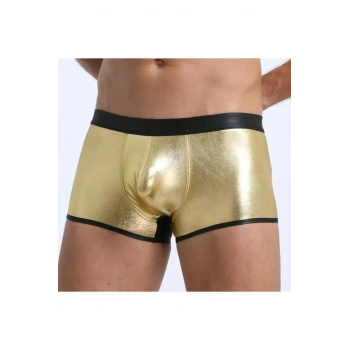 Fantezi Deri Görünümlü Seksi Altın Erkek Boxer - Fantezi Tanga
