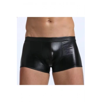 Fantezi Deri Görünümlü Seksi Siyah Erkek Boxer - Fantezi Tanga