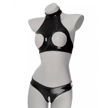 Fantezi Seksi Özel Bölgeleri Açık Siyah Lame Gecelik