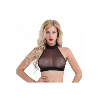 Fantezi Seksi Tül Kadın Crop - Fantezi Seksi Transparan Sütyen