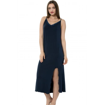 Giyim BAYAN İP ASKILI UZUN GECELİK SİYAH