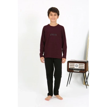 Giyim ERKEK ÇOCUK UZUN KOL PENYE PİJAMA TAKIM BORDO