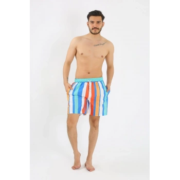 Giyim ERKEK DESENLİ FERMUAR CEPLİ DENİZ ŞORTU MAVİ