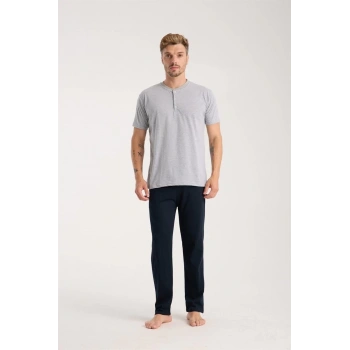 Giyim ERKEK GRİ DÜĞMELİ YAKA KISA KOL PİJAMA TAKIMI