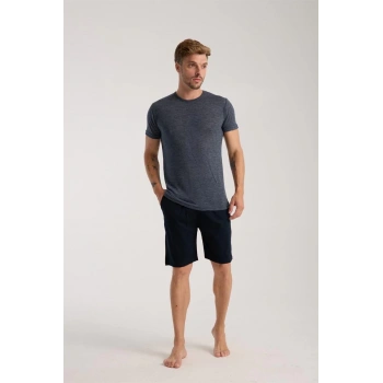 Giyim ERKEK LACİVERT SIFIR YAKA KISA KOL ŞORTLU PİJAMA TAKIMI