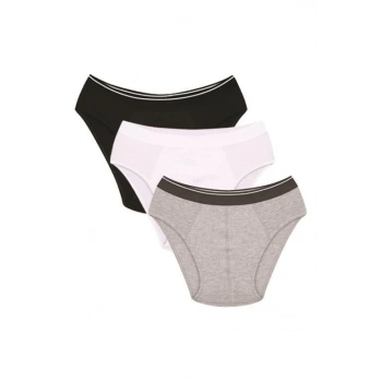 Giyim ERKEK PAMUK 3LÜ SİYAH BEYAZ GRİ LİKRALI SLİP