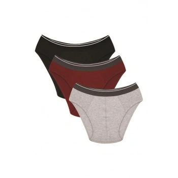 Giyim ERKEK PAMUK 3LÜ SİYAH BORDO GRİ LİKRALI SLİP