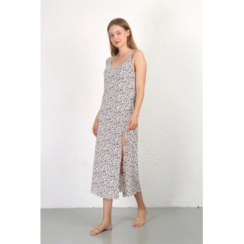 Giyim İP ASKILI UZUN YIRTMAÇLI PENYE GECELİK BEYAZ