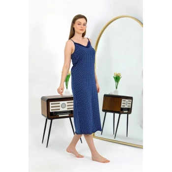 Giyim İP ASKILI UZUN YIRTMAÇLI PENYE GECELİK LACİVERT