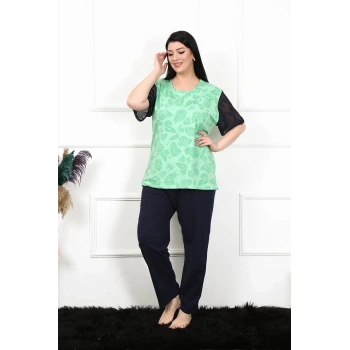 Giyim KADIN 5XL-6XL-7XL-8XL BÜYÜK BEDEN KISA KOL PİJAMA TAKIM YEŞİL