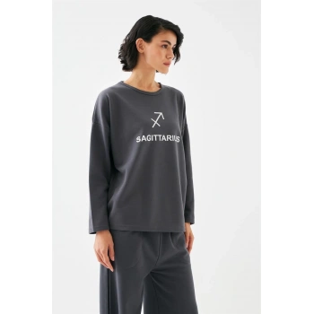 Giyim KADIN FÜME YAY BURCU OVERSİZE 2 İPLİK EŞOFMAN EV GİYİM TAKIMI