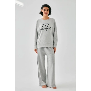 Giyim KADIN GRİ MANİFEST OVERSİZE 2 İPLİK EŞOFMAN EV GİYİM TAKIMI