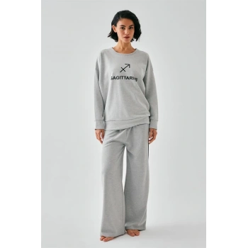 Giyim KADIN GRİ YAY BURCU OVERSİZE 2 İPLİK EŞOFMAN EV GİYİM TAKIMI