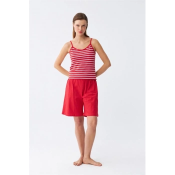 Giyim KADIN İP ASKILI PAMUK PENYE ŞORTLU TAKIM KIRMIZI