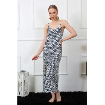 Giyim KADIN İP ASKILI UZUN GECELİK LACİVERT