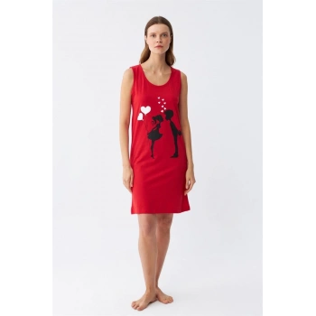 Giyim KADIN KALIN ASKILI PENYE DİZ ÜSTÜ KIRMIZI GECELİK