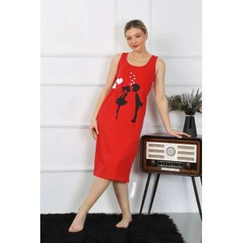 Giyim KADIN KALIN ASKILI PENYE UZUN KIRMIZI GECELİK