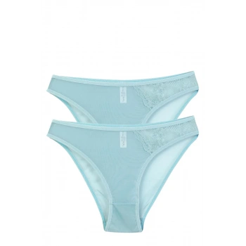 Giyim KADIN MAVİ DANTEL DETAYLI TRANSPARAN 2Lİ SLİP