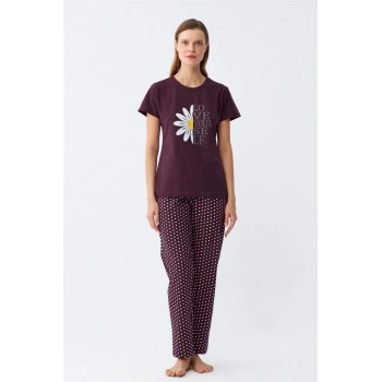 Giyim KADIN MÜRDÜM PAPATYA BASKILI KISA KOLLU PENYE PİJAMA TAKIMI