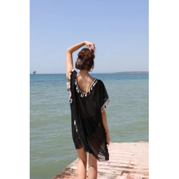 Giyim KADIN PÜSKÜLLÜ TUNİK PAREO PLAJ ELBİSESİ SİYAH