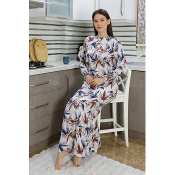 Giyim KADIN UZUN KOL PENYE GECELİK EV ELBİSESİ KREM