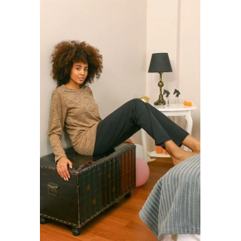 Giyim KADIN UZUN KOL PENYE PİJAMA TAKIM SÜTLÜ KAHVE