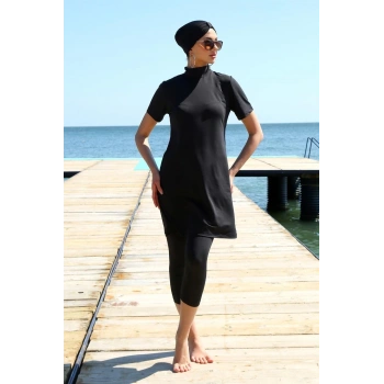 Giyim KISA KOL SİYAH YARIM TESETTÜR MAYO