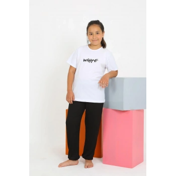 Giyim KIZ ÇOCUK KISA KOL BEYAZ PENYE PİJAMA TAKIM