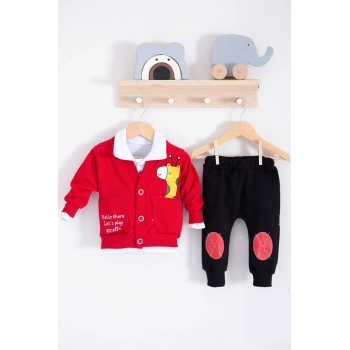 Graffe Zürafa Desenli 3lü Erkek Bebek Takımı