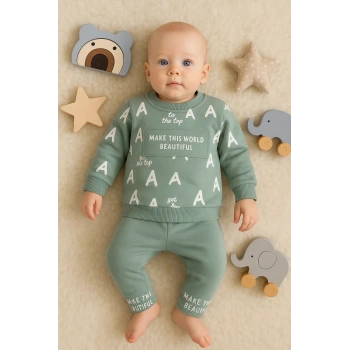 Harf Baskılı 2li % 100 Pamuk Erkek Bebek Takımı