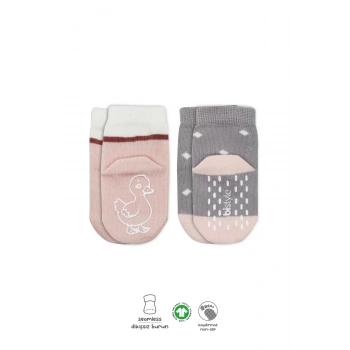 Hayvan Figür Kaymaz Kız Soket Çorap 2li  Gri