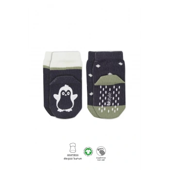 Hayvan Figürlü Kaymaz Erkek Soket Çorap 2li  Antrasit