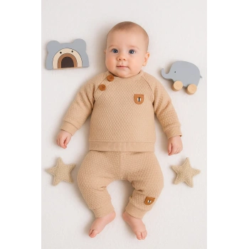 Jakarlı Omuzdan Düğmeli 2li Erkek Bebek Takımı