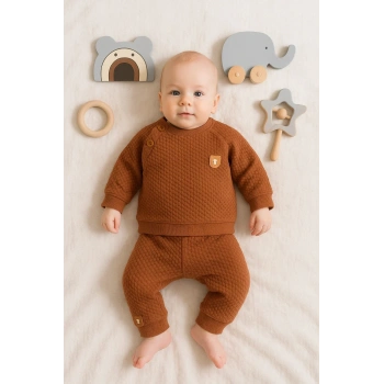 Jakarlı Omuzdan Düğmeli 2li Erkek Bebek Takımı