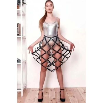 Kare Detaylı Seksi Deri Etek - Brf982