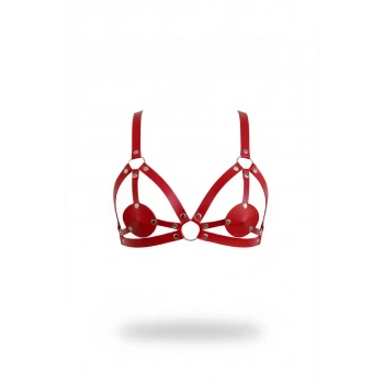 Kırmızı Göğüs Harness Deri Metal Halka Detaylı - Brf112