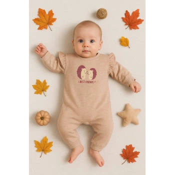 Kirpi Nakışlı % 100 Pamuk Kız Bebek Tulum