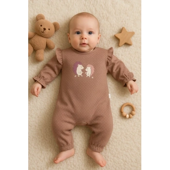 Kirpi Nakışlı % 100 Pamuk Kız Bebek Tulum