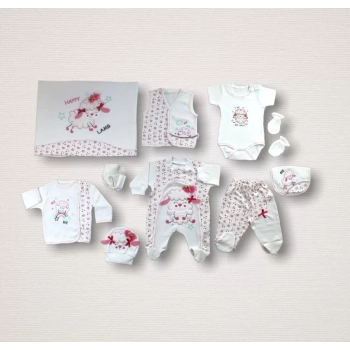 Kıvırcık Kuzu Nakışlı 10lu Yenidoğan Zıbın Takımı Hastane Çıkışı Ekru