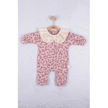 Leopar Dama Desenli % 100 Pamuk Kız Bebek Tulum