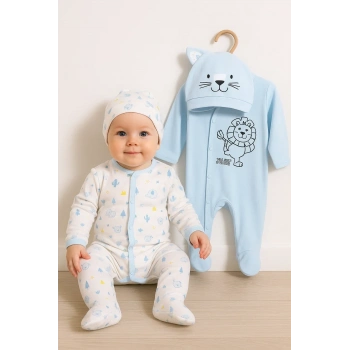 Mini Jungle Aslan Desenli Erkek Bebek 4lü Tulum Seti