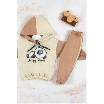 Panda Desenli Kapişonlu Erkek Bebek Takımı