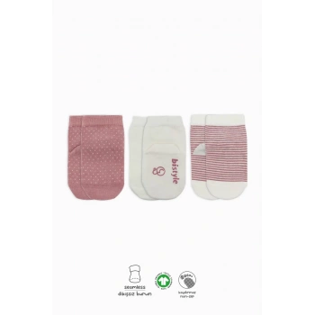 Puanlı Kaymaz Penye Soket Çorap 3lü Bs10108 Pudra