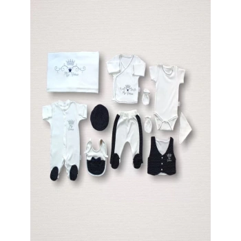 Süper Prens Nakışlı  10lu Yenidoğan  Zıbın Takımı Hastane Çıkışı Lacivert