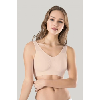 Under Moda Kadın Gri Kalın Askılı Çıkarılabilir Pedli Örme Seamless Dikişsiz Basic Büstiyer