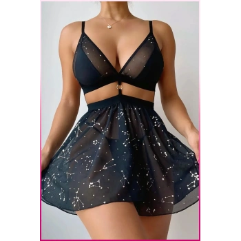 Under Moda Siyah Parlak Yıldızlı Kadın Etekli Fantazi Kostüm