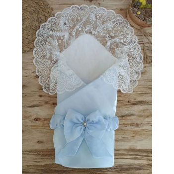 Yenidoğan Kumru İnci Fiyonk Kristal Parlak Duvaklı Kundak Bebek Battaniyesi Mavi